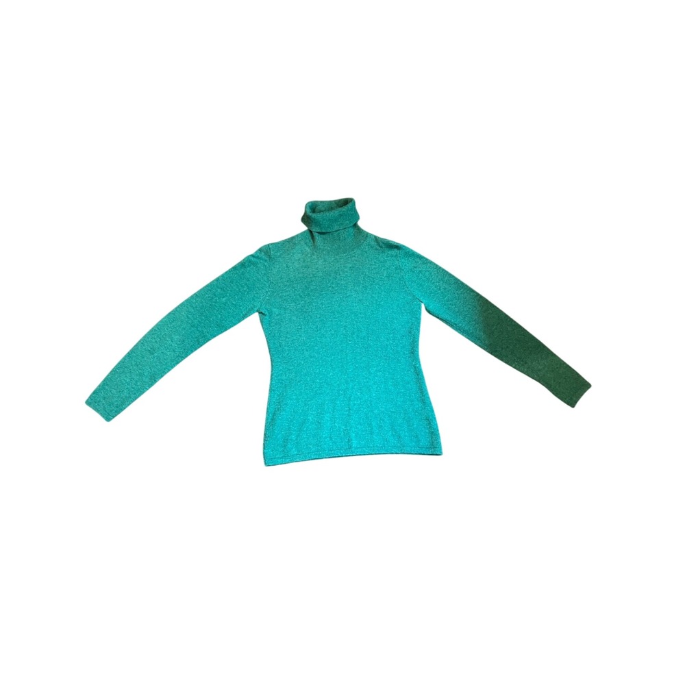 Banana Republic Merino Wool Cashmere Turtleneck Sweater Green Small Heathered